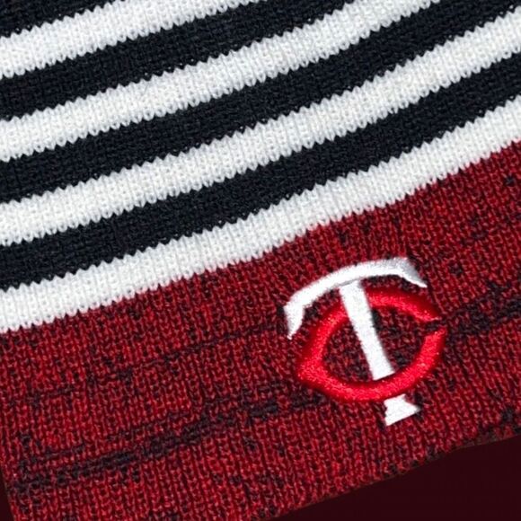 Fanatics MLB Twins Baseball Red Navy White Pom Pom Beanie - Picture 2 of 4